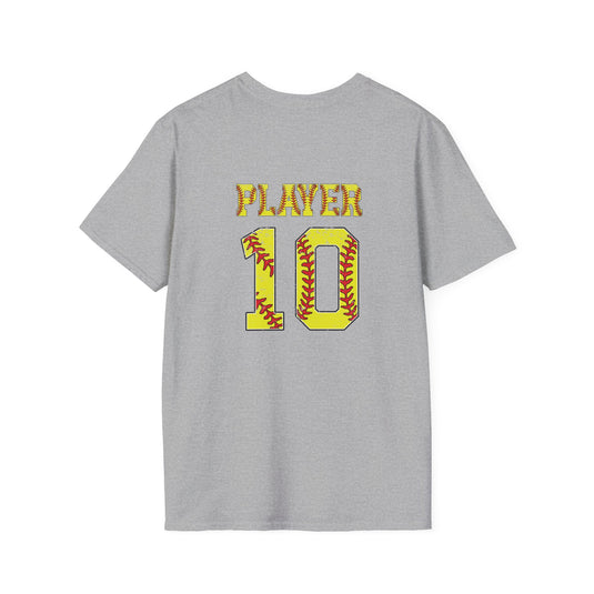 Virginia Divine Sports Unisex Adult Basic T-Shirt - Softball Pattern Design w/Name & Number on back