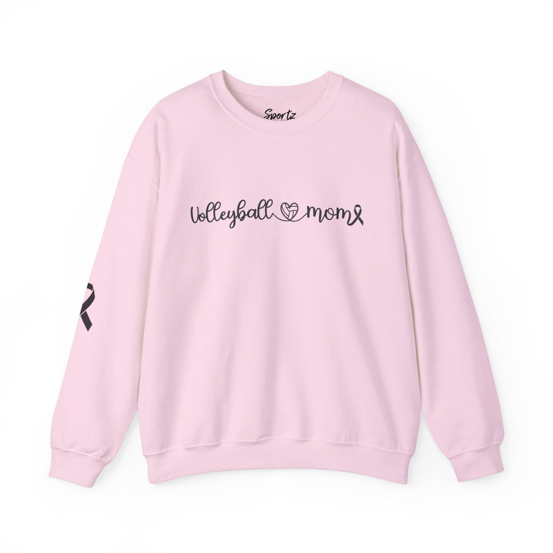 Cancer Collection Pick Your Sport Mom Ribbon & Heart Adult Unisex Crewneck Sweatshirt w/Ribbon on Sleeve