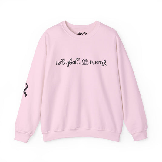 Cancer Collection Pick Your Sport Mom Ribbon & Heart Adult Unisex Basic Crewneck Sweatshirt w/Ribbon on Sleeve