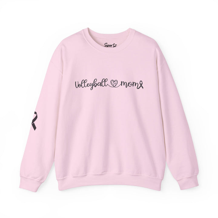 Cancer Collection Pick Your Sport Mom Ribbon & Heart Adult Unisex Crewneck Sweatshirt w/Ribbon on Sleeve