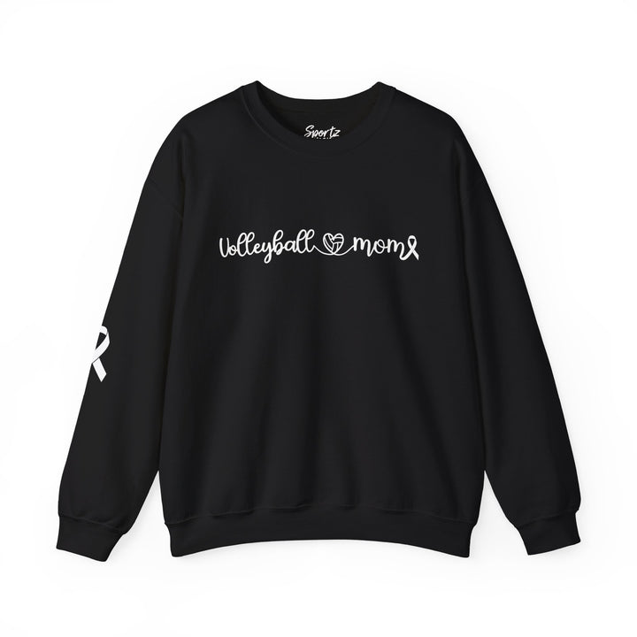 Cancer Collection Pick Your Sport Mom Ribbon & Heart Adult Unisex Crewneck Sweatshirt w/Ribbon on Sleeve