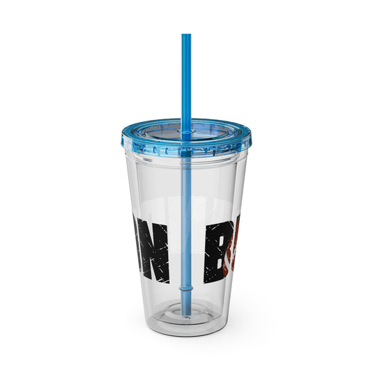 Football 16 oz Sunsplash Tumbler with Straw w/Custom Name