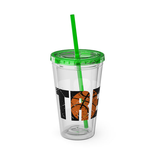 Basketball 16 oz Sunsplash Tumbler with Straw w/Custom Name