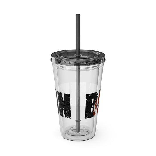 Football 16 oz Sunsplash Tumbler with Straw w/Custom Name