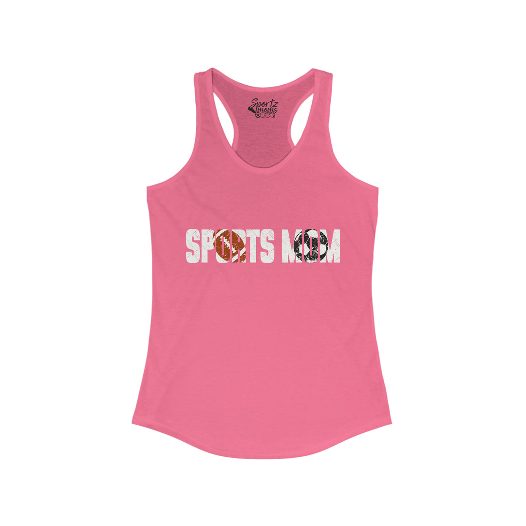 Sports Mom w/Football & Soccer Ball Adult Women's Racerback Tank