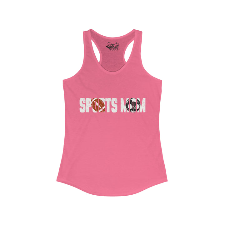 Sports Mom w/Football & Soccer Ball Adult Women's Racerback Tank