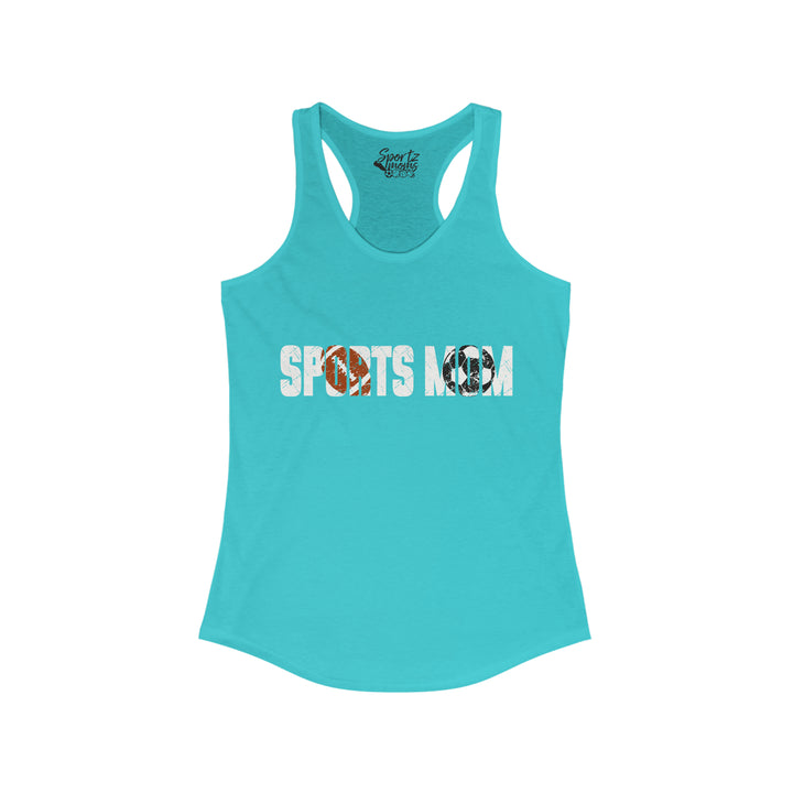 Sports Mom w/Football & Soccer Ball Adult Women's Racerback Tank