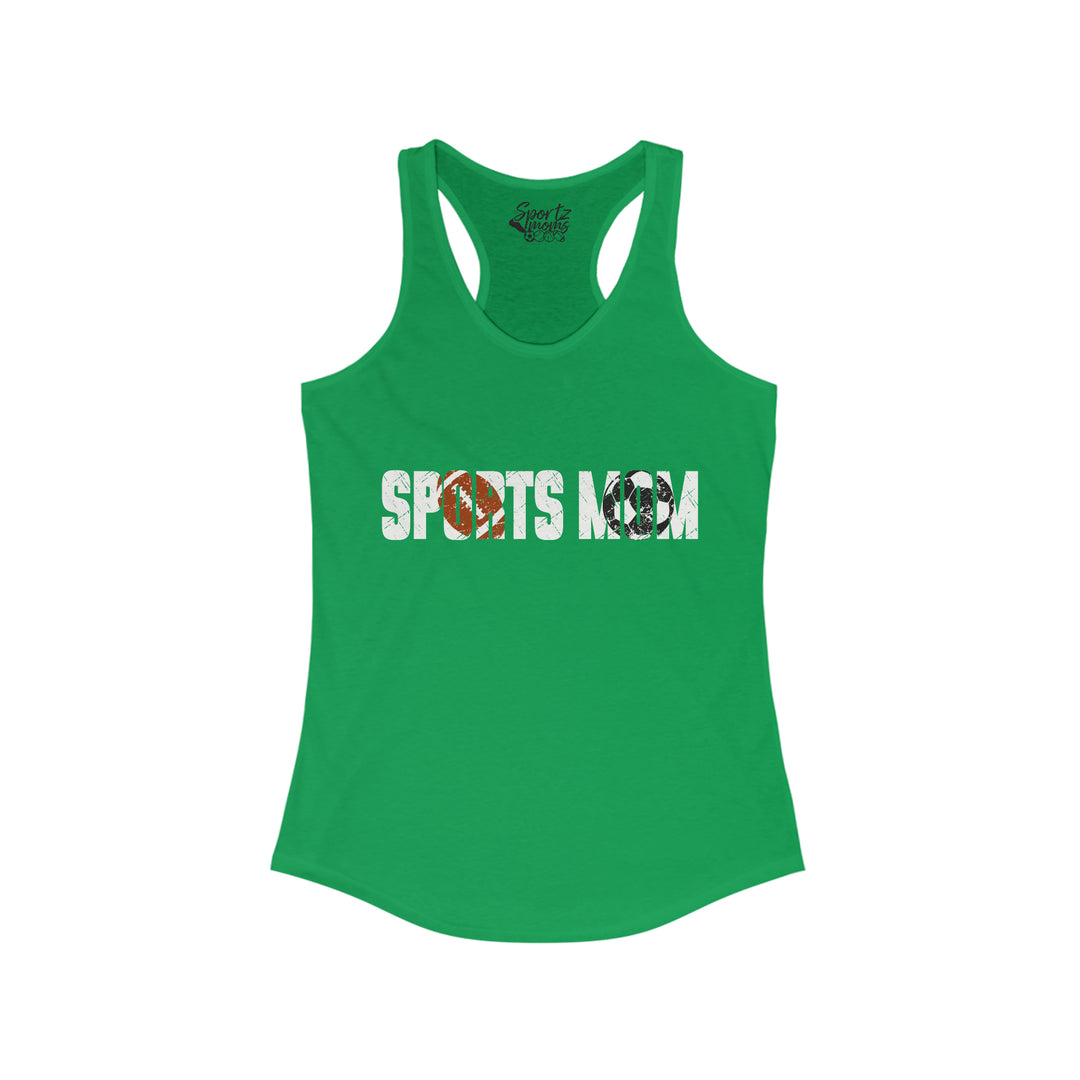 Sports Mom w/Football & Soccer Ball Adult Women's Racerback Tank