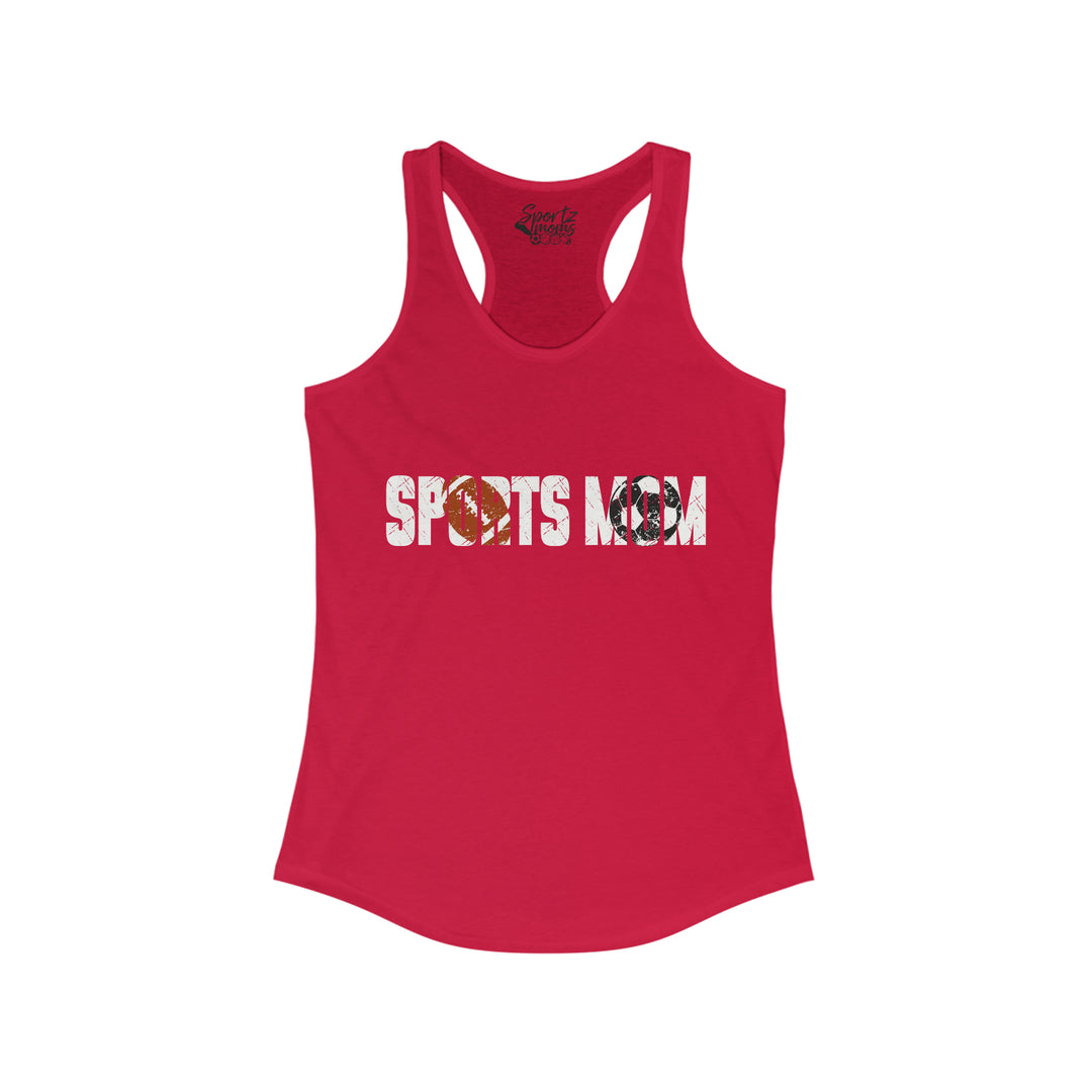 Sports Mom w/Football & Soccer Ball Adult Women's Racerback Tank