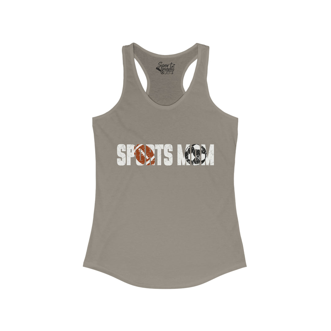 Sports Mom w/Football & Soccer Ball Adult Women's Racerback Tank
