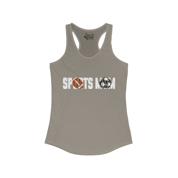 Sports Mom w/Football & Soccer Ball Adult Women's Racerback Tank