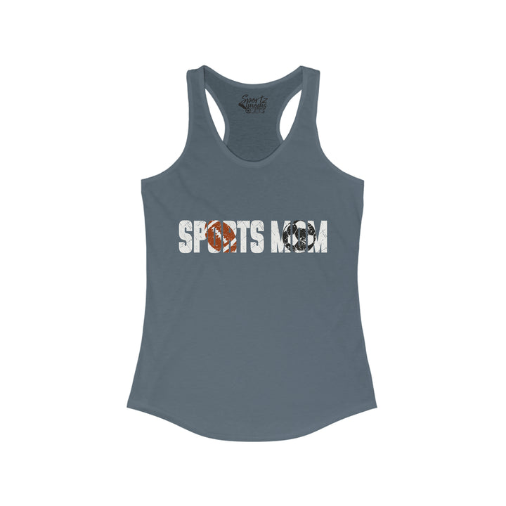 Sports Mom w/Football & Soccer Ball Adult Women's Racerback Tank