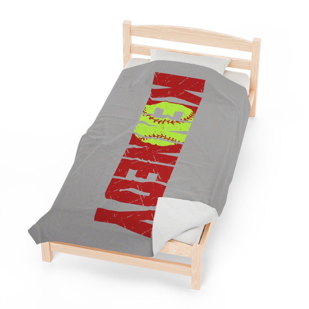 Softball Plush Blanket w/Custom Name