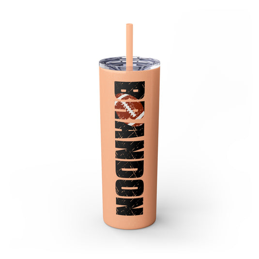 Football 20oz Skinny Tumbler with Straw w/Custom Name