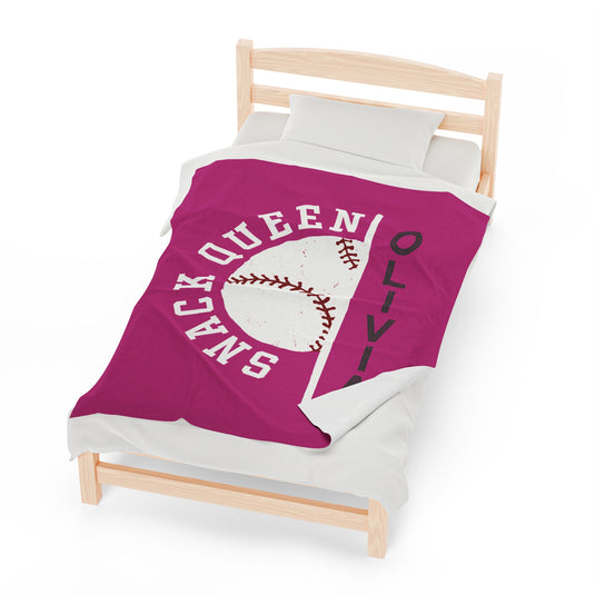 Baseball Plush Blanket - Snack Queen w/Custom Name