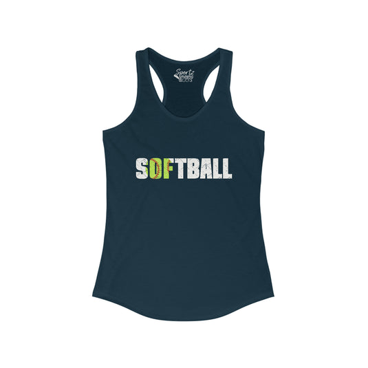 Softball w/White Text Adult Women's Racerback Tank