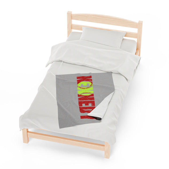 Softball Plush Blanket w/Custom Name