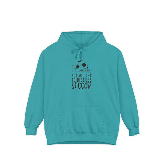 Introverted But Willing to Discuss Soccer Adult Unisex Premium Hooded Sweatshirt