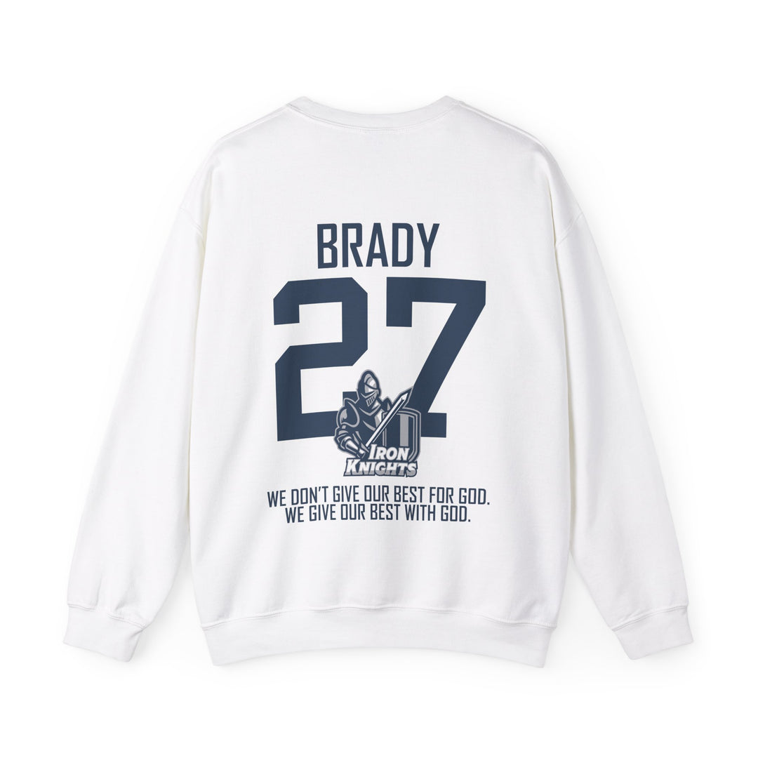 Iron Knights Adult Unisex Crewneck Sweatshirt w/Name, Number & Bible Verse - All White or Blue Design