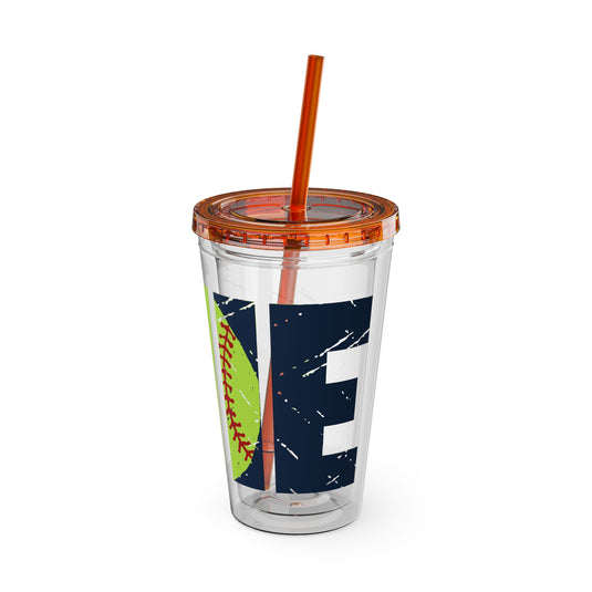 Softball 16 oz Sunsplash Tumbler with Straw w/Custom Name