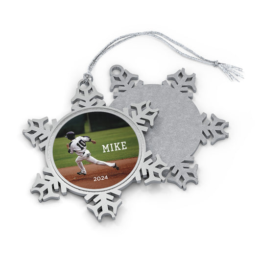 Custom Picture Pewter Snowflake Ornament