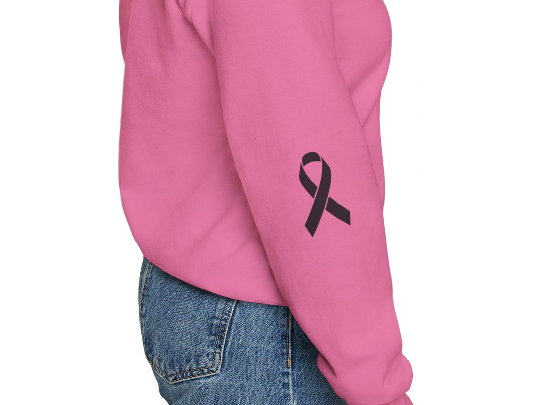 Cancer Collection Pick Your Sport Mom Ribbon & Heart Adult Unisex Crewneck Sweatshirt w/Ribbon on Sleeve