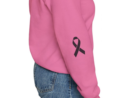 Cancer Collection Pick Your Sport Mom Ribbon & Heart Adult Unisex Basic Crewneck Sweatshirt w/Ribbon on Sleeve