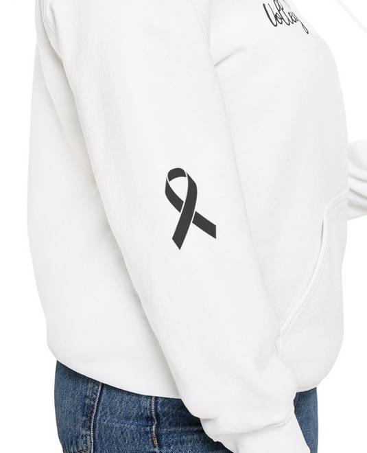 Cancer Collection Pick Your Sport Mom Ribbon & Heart Adult Unisex Basic Hooded Sweatshirt w/Ribbon on Sleeve