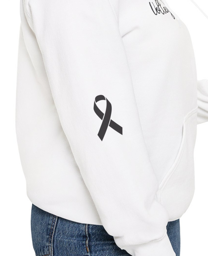 Cancer Collection Pick Your Sport Mom Ribbon & Heart Adult Unisex Hooded Sweatshirt w/Ribbon on Sleeve