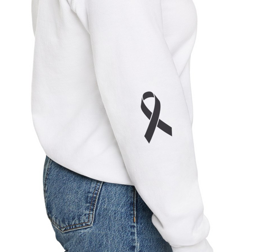 Cancer Collection Pick Your Sport Mom Ribbon & Heart Adult Unisex Basic Crewneck Sweatshirt w/Ribbon on Sleeve