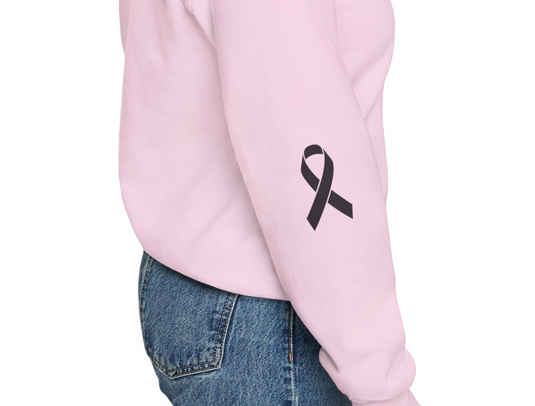 Cancer Collection Pick Your Sport Mom Ribbon & Heart Adult Unisex Basic Crewneck Sweatshirt w/Ribbon on Sleeve