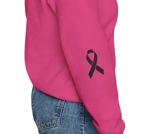 Cancer Collection Pick Your Sport Mom Ribbon & Heart Adult Unisex Basic Crewneck Sweatshirt w/Ribbon on Sleeve