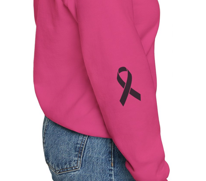 Cancer Collection Pick Your Sport Mom Ribbon & Heart Adult Unisex Crewneck Sweatshirt w/Ribbon on Sleeve