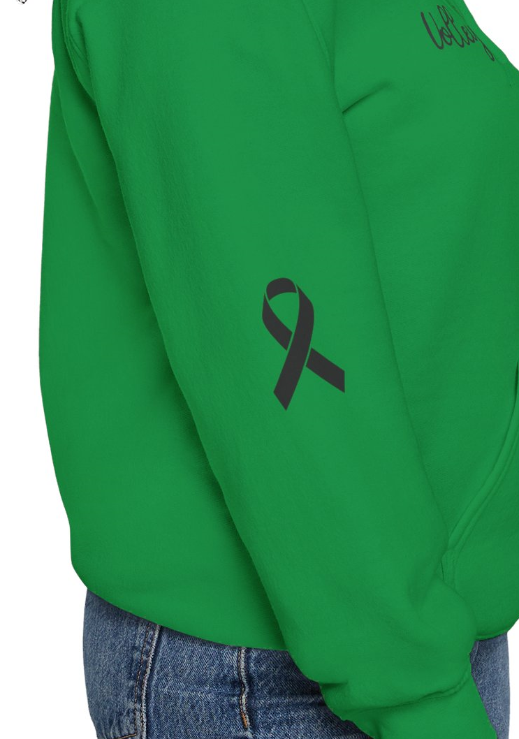 Cancer Collection Pick Your Sport Mom Ribbon & Heart Adult Unisex Hooded Sweatshirt w/Ribbon on Sleeve