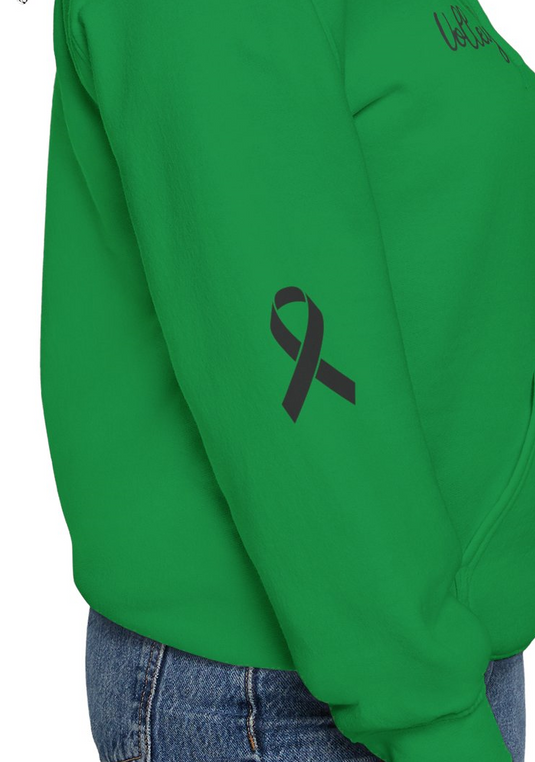 Cancer Collection Pick Your Sport Mom Ribbon & Heart Adult Unisex Basic Hooded Sweatshirt w/Ribbon on Sleeve