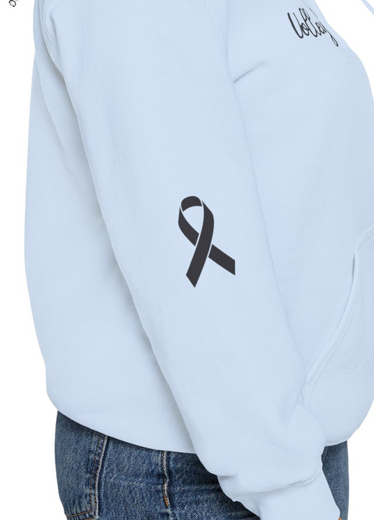 Cancer Collection Pick Your Sport Mom Ribbon & Heart Adult Unisex Basic Hooded Sweatshirt w/Ribbon on Sleeve