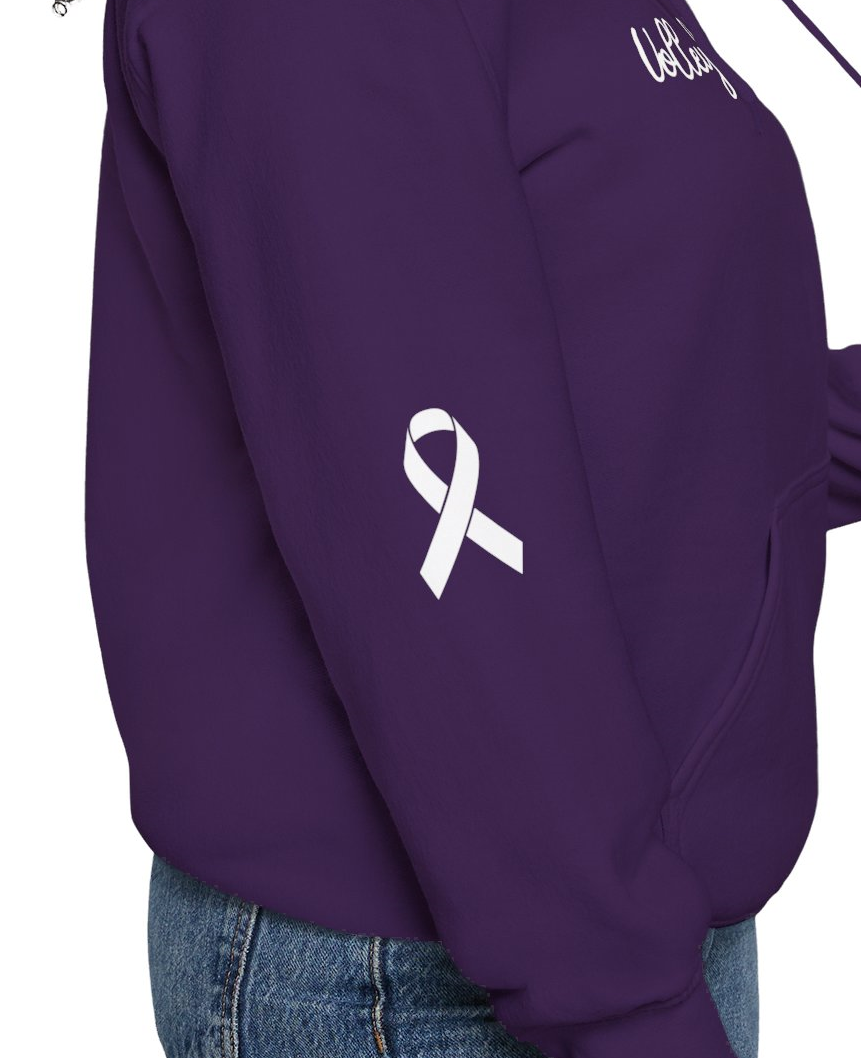 Cancer Collection Pick Your Sport Mom Ribbon & Heart Adult Unisex Hooded Sweatshirt w/Ribbon on Sleeve