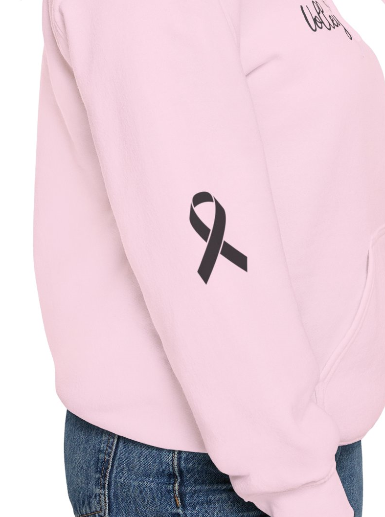 Cancer Collection Pick Your Sport Mom Ribbon & Heart Adult Unisex Hooded Sweatshirt w/Ribbon on Sleeve