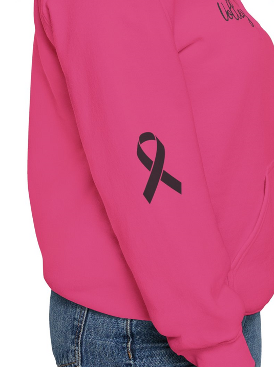 Cancer Collection Pick Your Sport Mom Ribbon & Heart Adult Unisex Basic Hooded Sweatshirt w/Ribbon on Sleeve