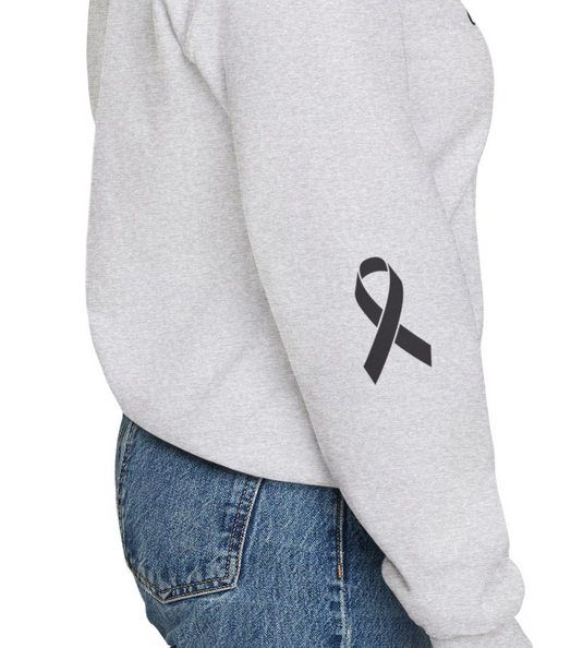 Cancer Collection Pick Your Sport Mom Ribbon & Heart Adult Unisex Basic Crewneck Sweatshirt w/Ribbon on Sleeve