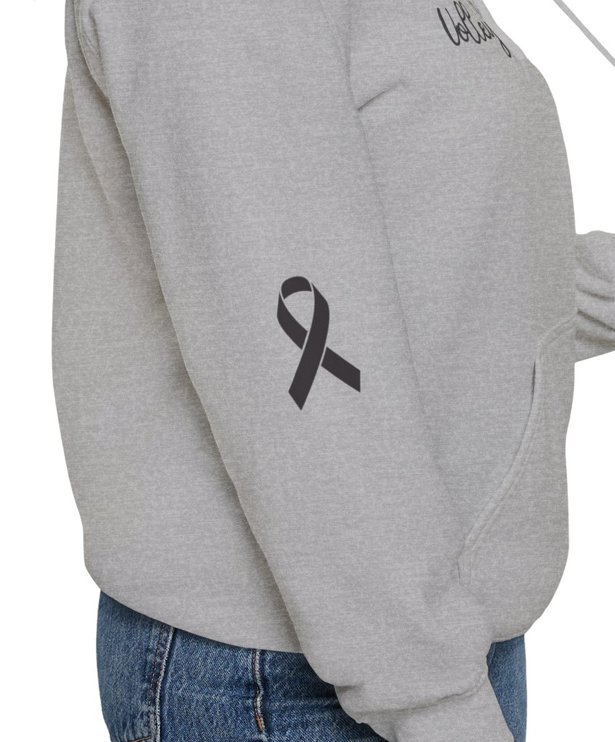Cancer Collection Pick Your Sport Mom Ribbon & Heart Adult Unisex Hooded Sweatshirt w/Ribbon on Sleeve