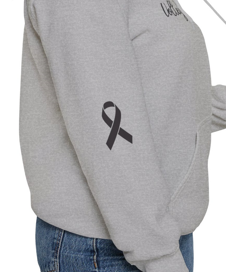 Cancer Collection Pick Your Sport Mom Ribbon & Heart Adult Unisex Hooded Sweatshirt w/Ribbon on Sleeve