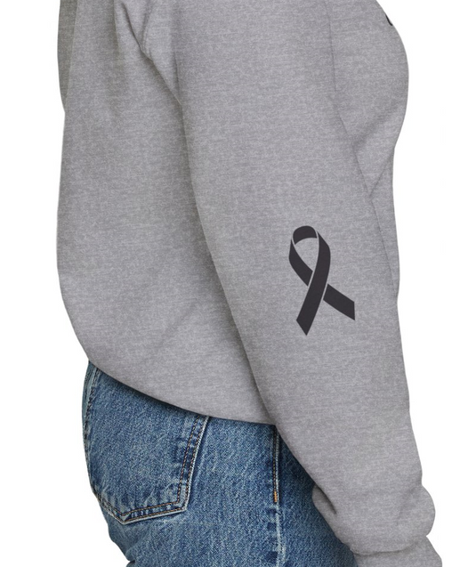 Cancer Collection Pick Your Sport Mom Ribbon & Heart Adult Unisex Basic Crewneck Sweatshirt w/Ribbon on Sleeve