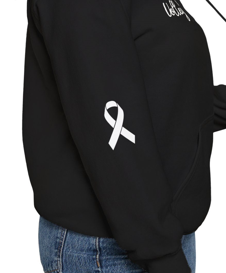 Cancer Collection Pick Your Sport Mom Ribbon & Heart Adult Unisex Hooded Sweatshirt w/Ribbon on Sleeve