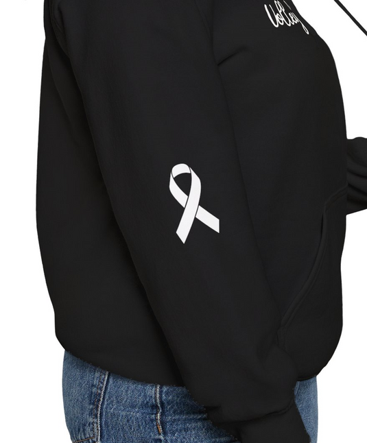 Cancer Collection Pick Your Sport Mom Ribbon & Heart Adult Unisex Basic Hooded Sweatshirt w/Ribbon on Sleeve