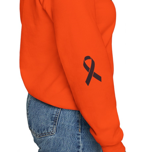 Cancer Collection Pick Your Sport Mom Ribbon & Heart Adult Unisex Basic Crewneck Sweatshirt w/Ribbon on Sleeve