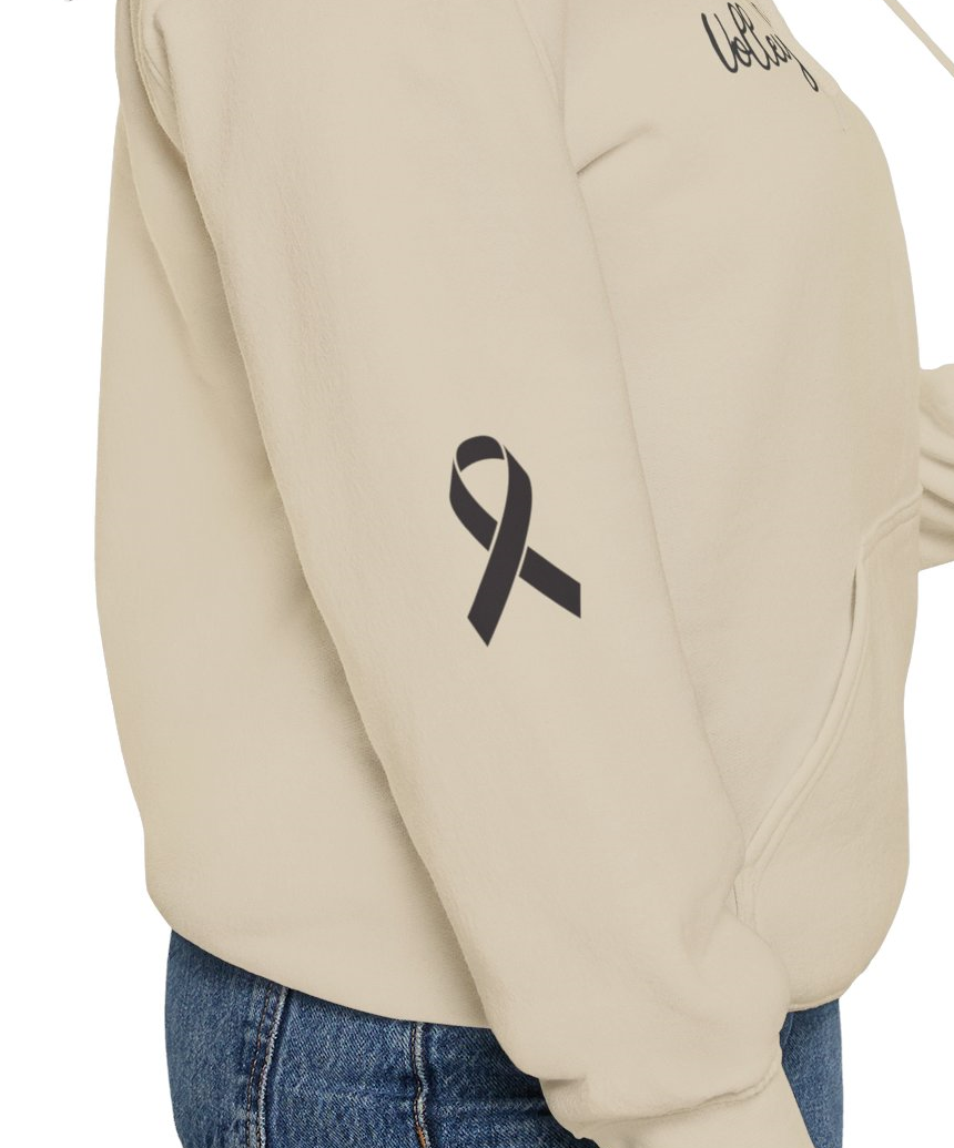 Cancer Collection Pick Your Sport Mom Ribbon & Heart Adult Unisex Hooded Sweatshirt w/Ribbon on Sleeve