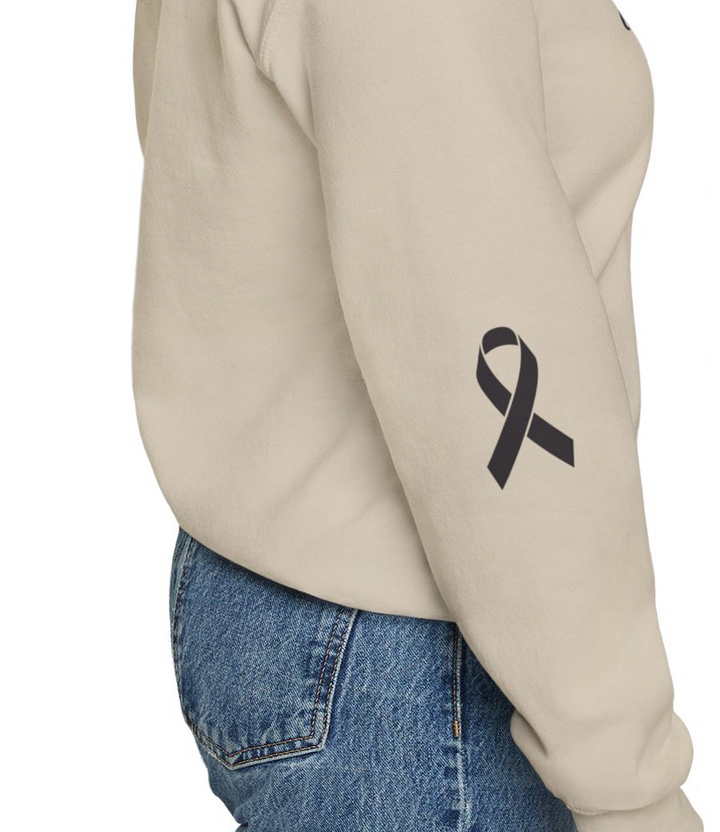 Cancer Collection Pick Your Sport Mom Ribbon & Heart Adult Unisex Crewneck Sweatshirt w/Ribbon on Sleeve