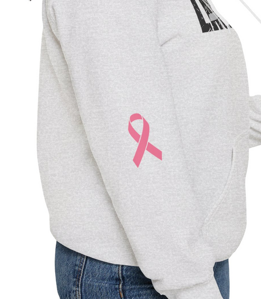 Cancer Ribbon Pick Your Sport Adult Unisex Basic Hooded Sweatshirt w/Ribbon on Sleeve