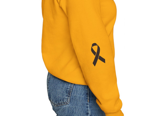 Cancer Collection Pick Your Sport Mom Ribbon & Heart Adult Unisex Basic Crewneck Sweatshirt w/Ribbon on Sleeve